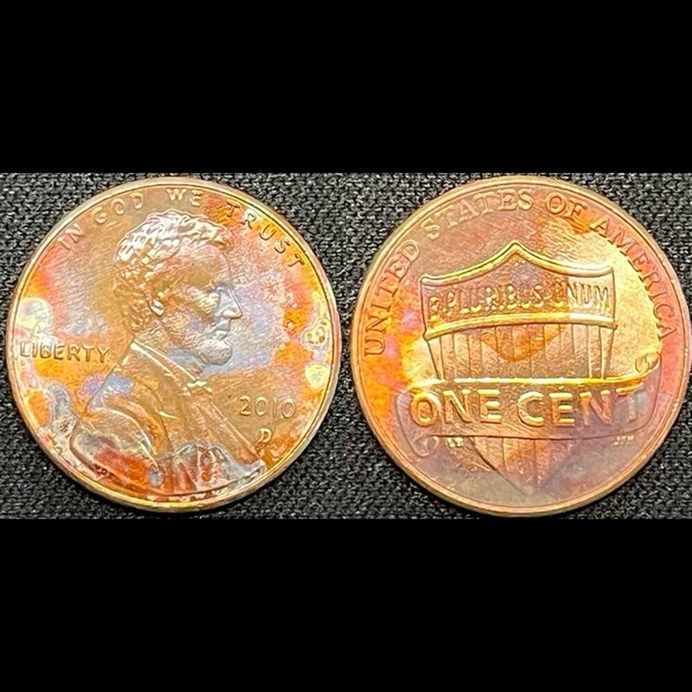 Lincoln One Cent 2010-D Synthesized Rainbow Toning Handmade Collection Coin #10